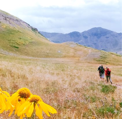 Group hiking in hills